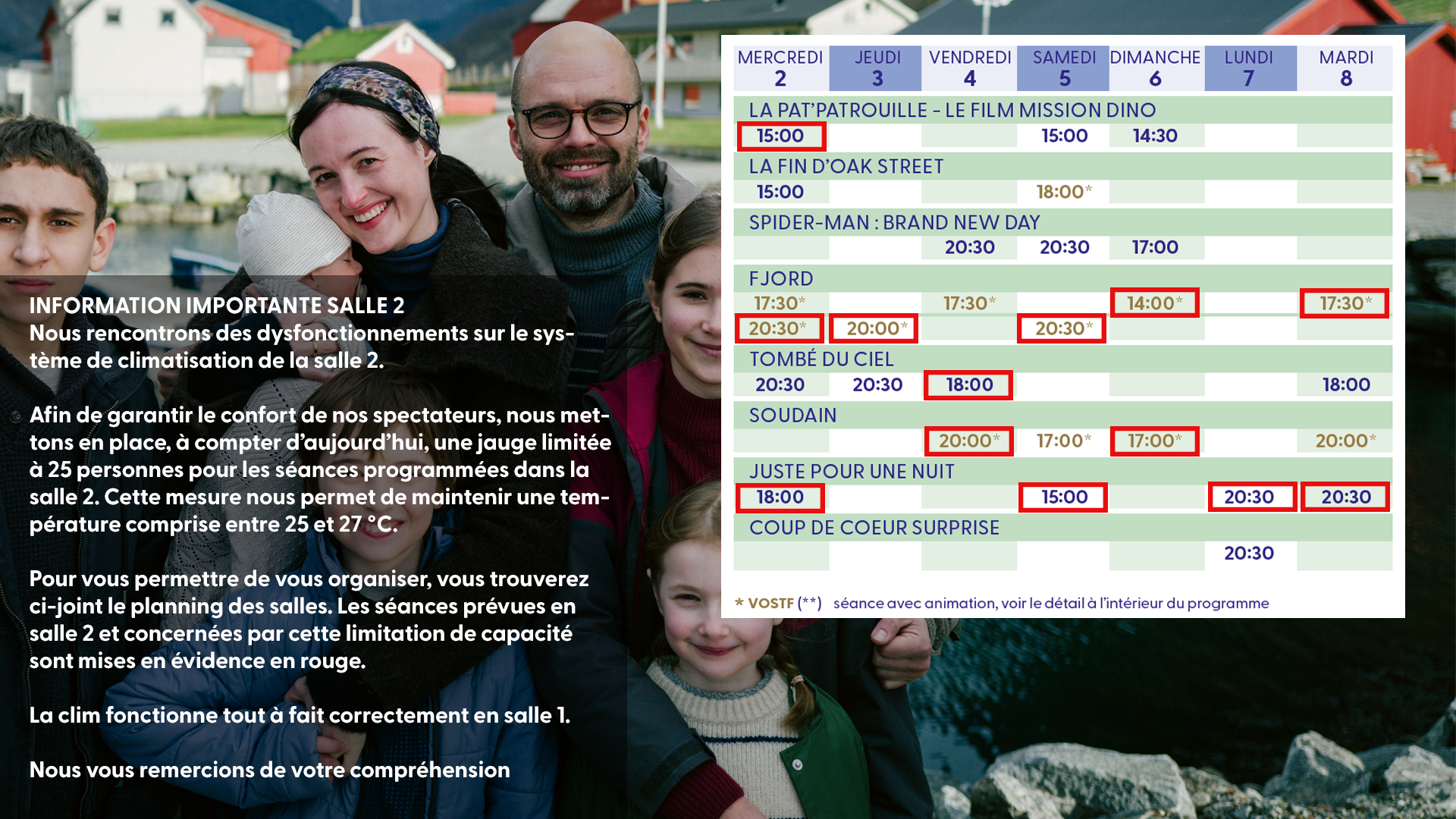 information importante climatisation salle 2